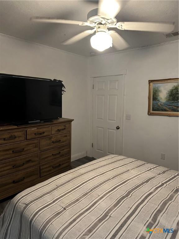 bedroom featuring ceiling fan