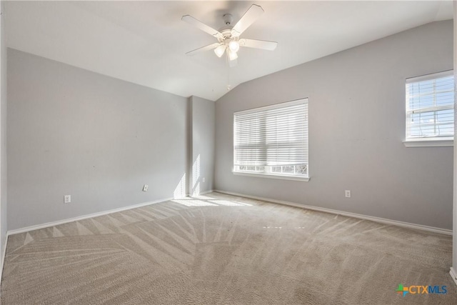 3709 Rusack Dr, Killeen, TX 76542 - carpeted spare room featuring vaulted ceiling, ceiling fan, and baseboards