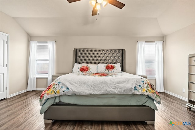 4505 Prewitt Ranch Rd, Killeen, TX 76549 - bedroom with vaulted ceiling, multiple windows, wood finished floors, and a ceiling fan