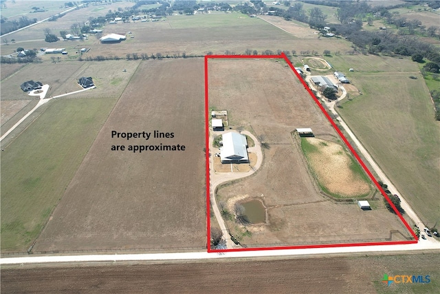 aerial view featuring a rural view