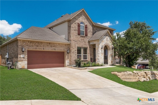 29121 Ismorada, San Antonio, TX 78260 - view of front facade with a garage, a front yard, concrete driveway, and brick siding