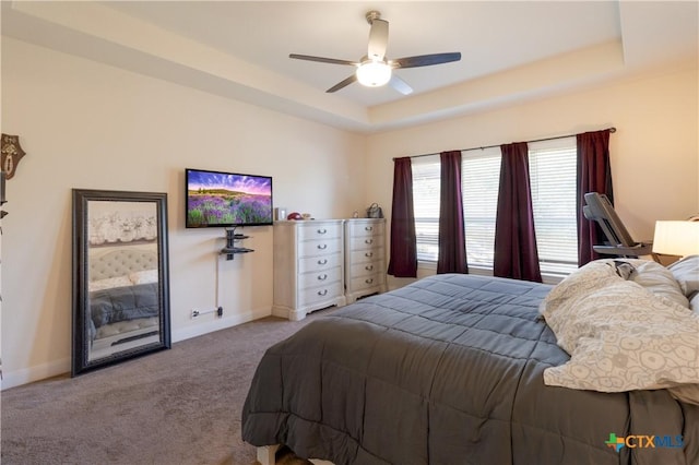 29121 Ismorada, San Antonio, TX 78260 - carpeted bedroom featuring a raised ceiling, baseboards, and a ceiling fan