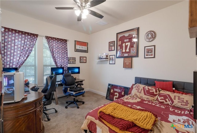 29121 Ismorada, San Antonio, TX 78260 - carpeted bedroom with an office area, baseboards, and ceiling fan
