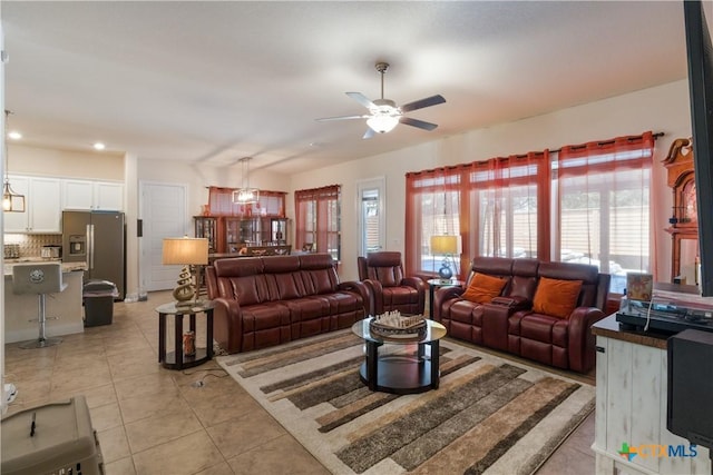 29121 Ismorada, San Antonio, TX 78260 - living area featuring a ceiling fan, light tile patterned floors, and recessed lighting