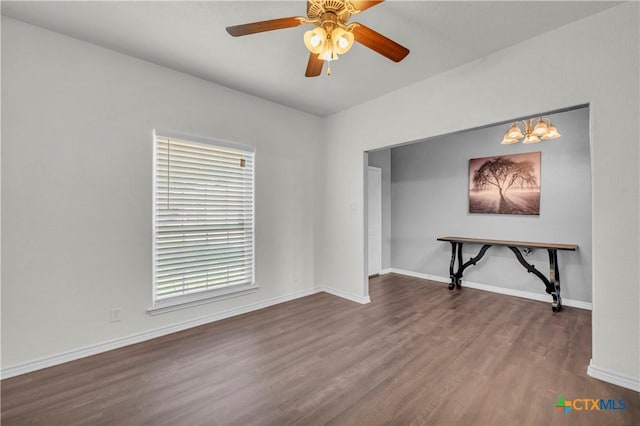 2506 Alamocitos Creek Dr, Killeen, TX 76549 - spare room with wood finished floors, baseboards, ceiling fan, and plenty of natural light