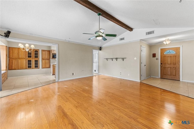 14311 Arrowood, San Antonio, TX 78233 - unfurnished living room featuring a chandelier, hardwood / wood-style flooring, and ceiling fan