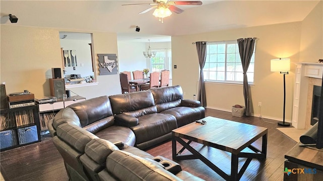 501 Mesquite Cir, Copperas Cove, TX 76522 - living room with a ceiling fan and dark wood-style flooring