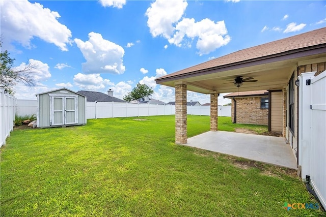 4408 Frontier Trl, Killeen, TX 76542 - fenced backyard featuring a patio area, a storage unit, and a ceiling fan
