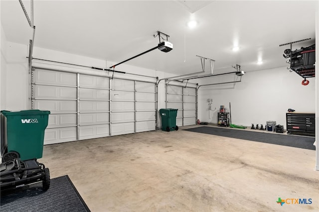 garage with a garage door opener