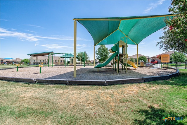 view of play area with a yard