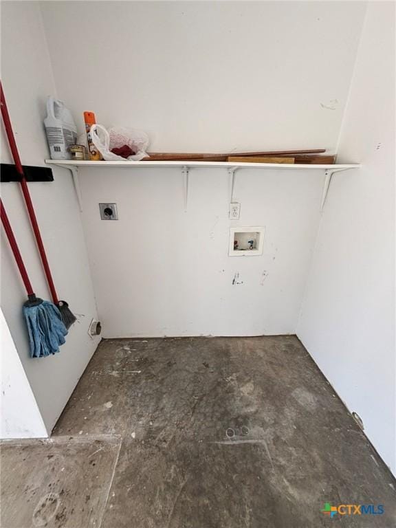 clothes washing area with electric dryer hookup, washer hookup, and laundry area