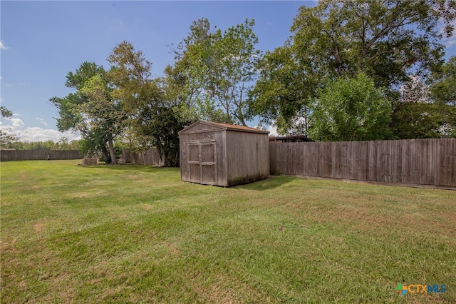 view of yard with a storage shed