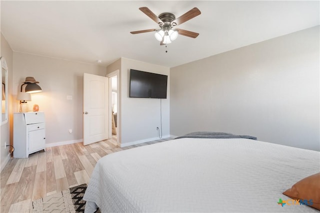 bedroom featuring ceiling fan and light hardwood / wood-style flooring