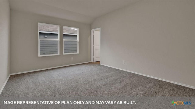 unfurnished room featuring lofted ceiling and carpet floors