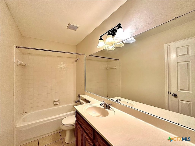 110 Ashford Dr, Victoria, TX 77904 - full bathroom featuring vanity, visible vents, bathtub / shower combination, tile patterned floors, and toilet
