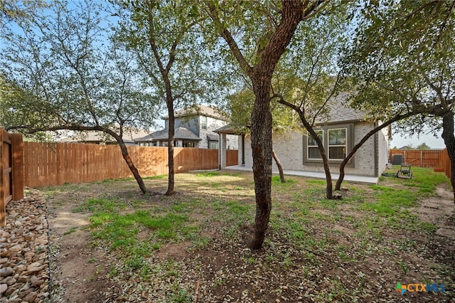 view of yard with a patio and a fenced backyard