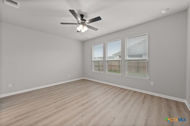 704 Seven Springs Dr, Temple, TX 76502 - spare room with ceiling fan, visible vents, baseboards, and light wood-style flooring