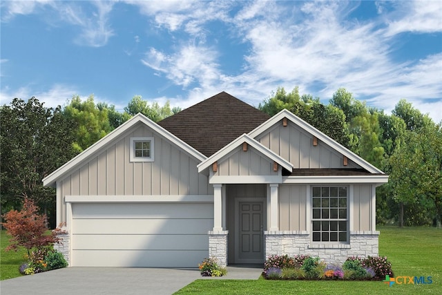 craftsman-style home with a front lawn and a garage