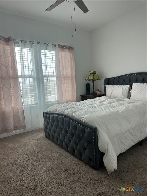 bedroom featuring carpet and ceiling fan