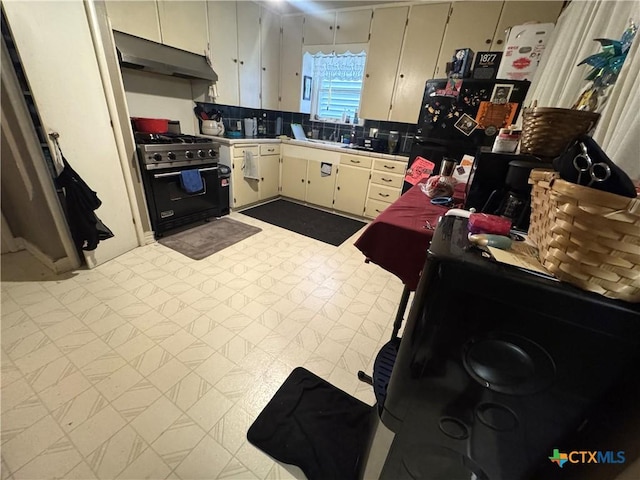 308 Avenue E Ave E, Victoria, TX 77901 - kitchen featuring stainless steel range, under cabinet range hood, light countertops, and decorative backsplash
