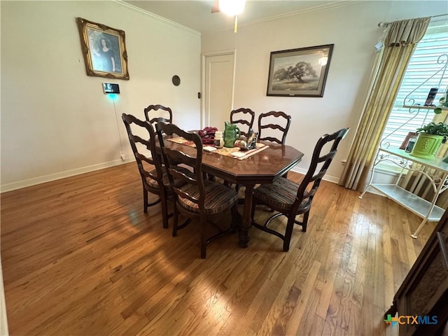 308 Avenue E Ave E, Victoria, TX 77901 - dining room with hardwood / wood-style flooring, ornamental molding, and ceiling fan
