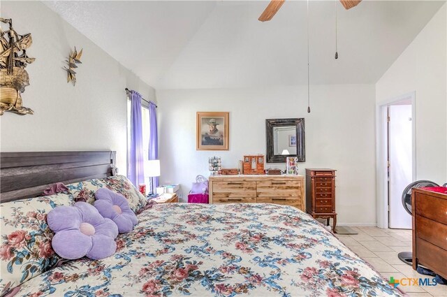 3302 Southhill Dr, Killeen, TX 76549 - bedroom featuring lofted ceiling, light tile patterned floors, and ceiling fan