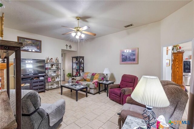 3302 Southhill Dr, Killeen, TX 76549 - living room with a ceiling fan and light tile patterned floors