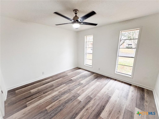 spare room featuring a wealth of natural light, a textured ceiling, and hardwood / wood-style flooring