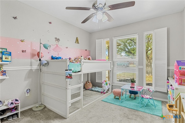 bedroom featuring carpet floors and ceiling fan