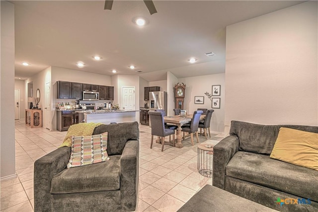 4001 Arafel Ln, Killeen, TX 76542 - living room with ceiling fan, recessed lighting, visible vents, and light tile patterned floors