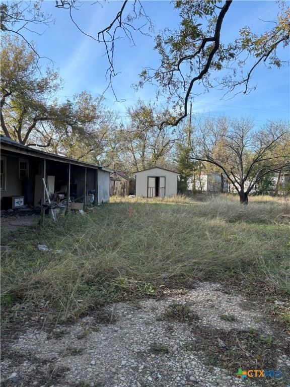 view of yard with a storage unit