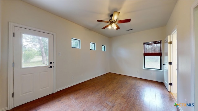1802 Spring Valley Dr, Dripping Springs, TX 78620 - foyer featuring healthy amount of natural light, wood finished floors, and ceiling fan