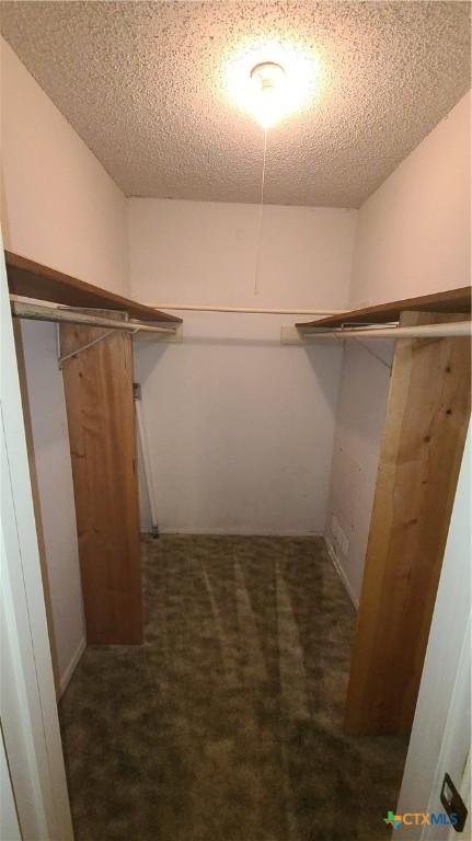 spacious closet featuring dark carpet