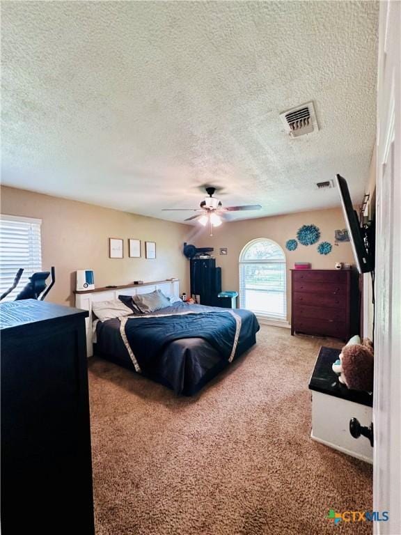 3043 Boys Ranch Rd, Kempner, TX 76539 - bedroom featuring carpet, a textured ceiling, multiple windows, and a ceiling fan