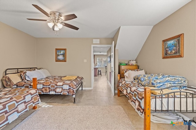 bedroom featuring visible vents, ceiling fan, and baseboards