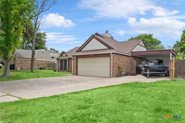 606 Brazos Dr, Temple, TX 76504 - ranch-style home with brick siding, concrete driveway, a garage, a chimney, and a shingled roof
