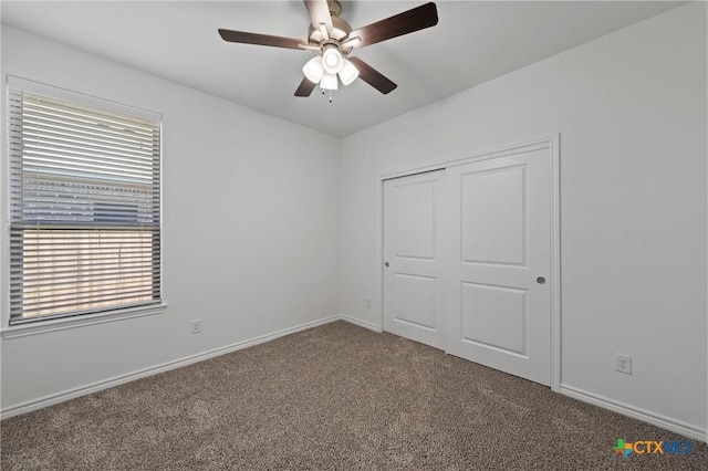 7310 Caladium Dr, Temple, TX 76502 - unfurnished bedroom featuring carpet flooring, a closet, baseboards, and ceiling fan