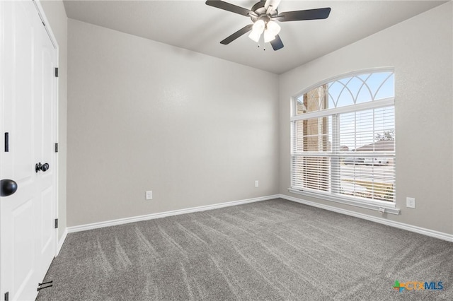 empty room with ceiling fan, carpet, and a wealth of natural light