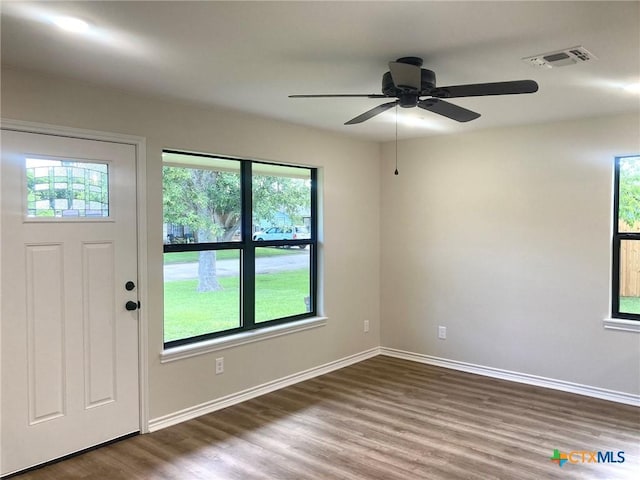 1502 Bowie Dr, Victoria, TX 77901 - entryway with wood finished floors and ceiling fan
