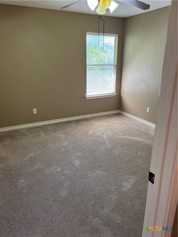 322 Lone Star Blvd, Hutto, TX 78634 - unfurnished room featuring a ceiling fan, baseboards, and carpet flooring