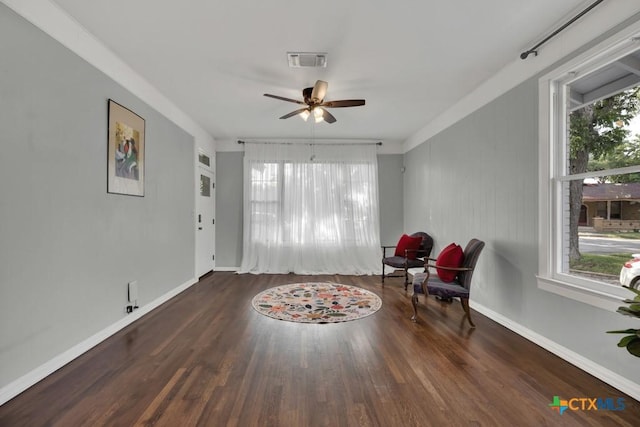 8 Herry Ct, New Braunfels, TX 78130 - sitting room with ceiling fan, wood finished floors, and baseboards
