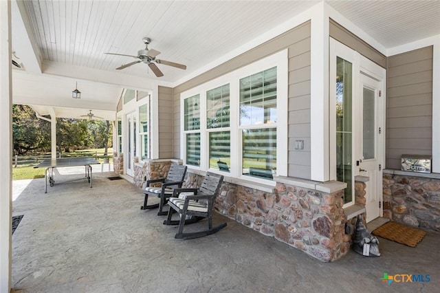 view of patio / terrace featuring covered porch and ceiling fan