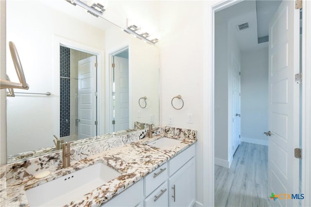 bathroom featuring wood-type flooring and vanity