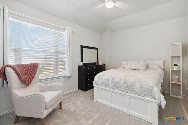 109 Cypress Hills Rd, San Marcos, TX 78666 - bedroom featuring light colored carpet, a ceiling fan, and vaulted ceiling