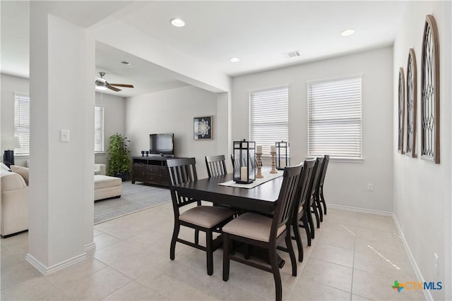 109 Cypress Hills Rd, San Marcos, TX 78666 - dining space with ceiling fan, light tile patterned floors, and recessed lighting