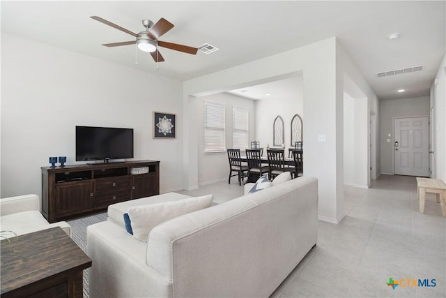 109 Cypress Hills Rd, San Marcos, TX 78666 - living room with ceiling fan and light tile patterned floors