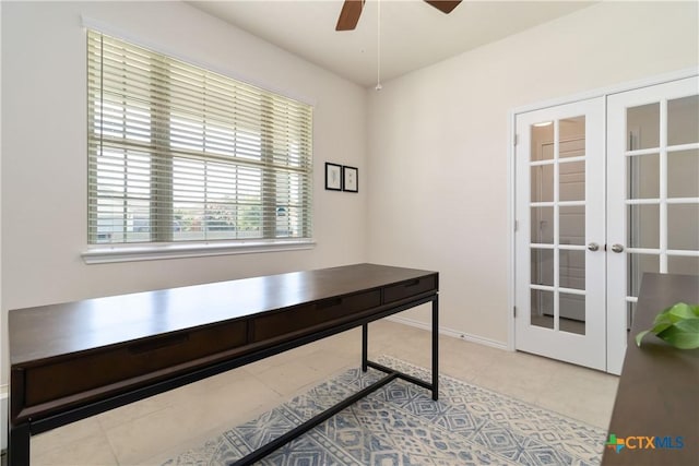 109 Cypress Hills Rd, San Marcos, TX 78666 - tiled office space featuring ceiling fan and french doors