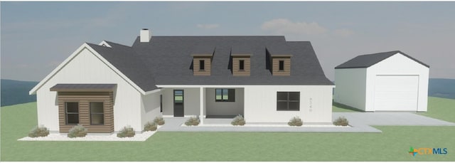 6340 Water Supply Rd, Temple, TX 76502 - view of front of home with a chimney, an outbuilding, a front lawn, and board and batten siding