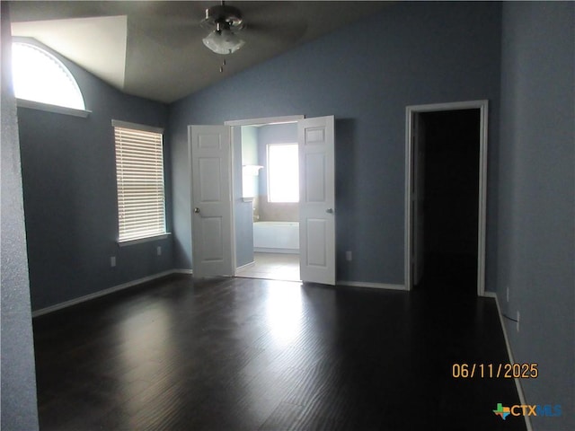 1418 Fawn Lily Dr, Temple, TX 76502 - empty room featuring vaulted ceiling, ceiling fan, and wood finished floors