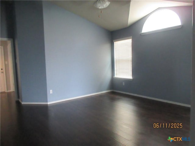 1418 Fawn Lily Dr, Temple, TX 76502 - empty room with lofted ceiling, ceiling fan, and wood finished floors
